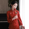 高端人丝提花旗袍2023春夏中国风新中式红色礼服结婚新娘敬服