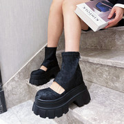 新中式国风刺绣厚底松糕马丁靴机车靴短靴弹力瘦瘦凉靴小个子女鞋