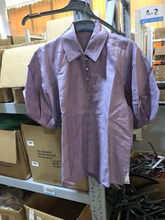 纯回馈紫色亚麻混纺法式泡泡袖衬衣，百搭五分袖宽松女士衬衫春秋款