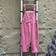 粉色减龄牛仔裤女背带裤，2024年春装宽松大码连体，哈伦裤长裤潮