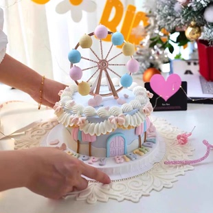 创意摩天轮蛋糕装饰摆件佳妍同款网红摩天轮彩色气球烘焙装扮插件