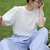 泡泡短袖t恤女夏季上衣，设计感小众法式浪漫钩花镂空蕾丝小衫