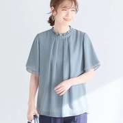 2023年春季日本女士短袖，气质纯色荷叶，领雪纺衬衫有大码