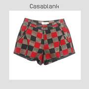casablank卡莎布兰卡短裤女士，外穿秋冬毛呢格子，显瘦中腰靴裤