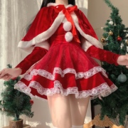 万圣节红色丝绒连衣裙女露背，蝴蝶结纯欲性感，圣诞女装套装新年战袍