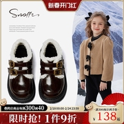 斯纳菲童鞋女童棉鞋羊羔毛短靴冬季洋气棉靴子儿童防滑毛靴