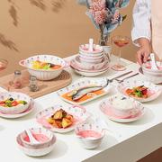 碗筷勺子三件套可爱卡通，碗碟套装家用釉下彩，陶瓷碗盘餐具创意勺组