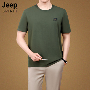 jeep吉普短袖t恤男士2024夏季宽松圆领体恤品牌半袖上衣服薄