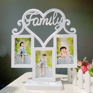 韩式组合连体家庭相框三宫格摆台冲洗照片4寸儿童宝宝塑料相架