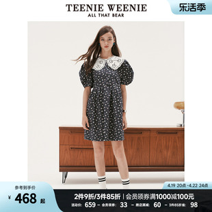 TeenieWeenie小熊甜美花边娃娃领气质淑女裙连衣裙碎花裙收腰