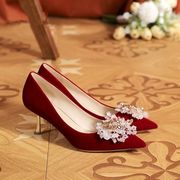 新娘鞋婚鞋红色细高跟鞋女2024不累脚敬酒中式秀禾服结婚鞋
