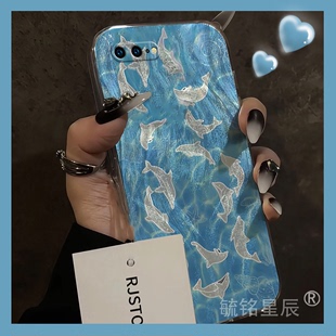 蓝色海豚适用苹果8plus手机壳iphone7透明se3硅胶的se2镭射6羽纱6s小众ins风5创意5s保护套4高级感4s可爱