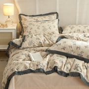 法式浪漫碎花纯棉床上四件套100全棉，公主风田园，床品被套床单床笠4