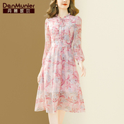 丹慕妮尔法式优雅印花雪纺，连衣裙女2024春季气质收腰中长裙子
