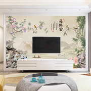 新中式2023山水画竹子花鸟8D客厅电视背景墙纸壁画影视墙壁布壁纸