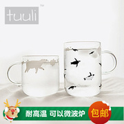 花茶杯创意日式北极熊，清新水杯极地杯子，zakka企鹅玻璃透明情侣杯