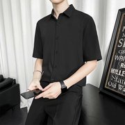 夏季半袖白衬衫短袖男士，纯色商务休闲职业正装，韩版衬衣黑色工装寸