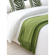 北欧田园风草绿色针织毯子，床尾巾盖毯沙发，装饰毯纯色