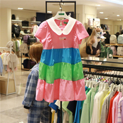 benettonkids女童翻领拼接色，连衣裙韩国24夏季儿童，纯棉裙子