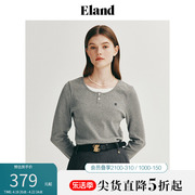 Eland衣恋长袖T恤女舒适假两件针织衫弹力上衣2024春季