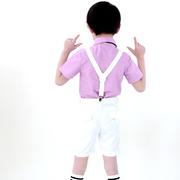 l儿出童花童礼服男童粉服红衬衫白色，背短裤带主持钢琴合唱表