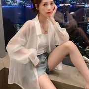 防晒衣女夏开衫(夏开衫)冰丝薄外套透气韩版宽松雪纺，长袖防晒服白黑色衬衫