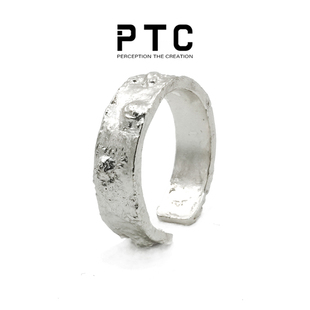 PTC小众设计925纯银戒指不规则岩石纹肌理冷淡风男女开口情侣对戒