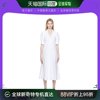 香港直邮潮奢ganni甘尼女连衣裙白色棉质翻领抽褶袖筒设计款显