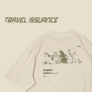 TRAVEL ISSUANCE猫咪排排站 日系复古趣味卡通vintage潮牌短袖T恤