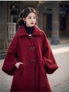 新中式国风红色斗篷，毛呢大衣女冬季高级感超好看外套2023