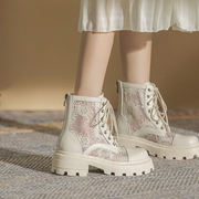 马丁靴夏季薄款白色，女靴2024年透气靴子，镂空网靴凉靴真皮短靴