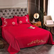 婚庆大红色床单单件全棉，纯棉双人加h大结婚床上用品被单枕套三