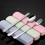 便携餐具三件套筷子叉子勺子套装不锈钢单人装筷子学生外带收纳盒