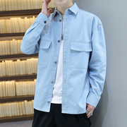 春夏季韩版男士长袖衬衫修身百搭休闲衬衣潮男青年牛仔寸衫