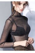 秋装2019女T恤韩版蕾丝衫长袖网纱上衣大码女装半高领打底衫