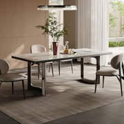 意式岩板餐桌现代简约轻奢吃饭桌方桌小户型家用大理石不锈钢餐台
