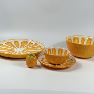 外贸陶瓷创意可爱水果圆形，手绘桔子汤盘子(汤盘子，)面碗调料瓶餐具果盘家居