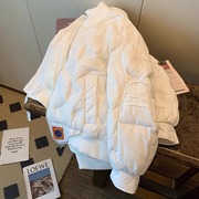 白色加厚菱格棉服女2023秋冬季设计感小众，韩系棒球服夹棉外套
