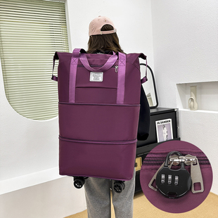 旅行袋双肩背包大容量拆卸万向轮，收纳包行李袋便携双层托运包带轮