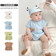 夏季韩版婴幼儿t恤短裤套装，宝宝薄款卡通小熊，短袖小童休闲两件套