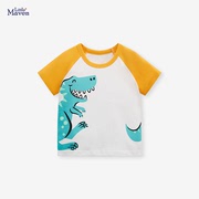 男童T恤外贸夏季中小童儿童可爱百搭卡通恐龙纯棉短袖上衣潮