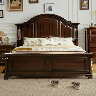 美式实木床1.8米主卧双人床欧式乡村复古双人床高箱储物实木家具
