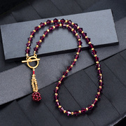 天然石榴石吊坠酒红色项链，水晶链子送给妈妈生日礼物简约复古颈链