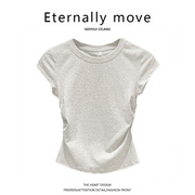 eternallymove欧美纯色t恤短袖夏季显瘦设计感短款卡腰百搭正肩