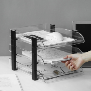 透明文件座三层塑料横式框，学生桌面档案整理资料收纳架置物筐多盘