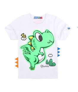 齐齐蛙夏季儿童恐龙卡通，纯棉半袖男女白色，圆领短袖t恤亲子装0657