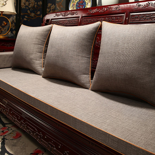 新中式沙发坐垫红木，家具沙发垫棉麻布艺，实木罗汉床五件套座垫定制