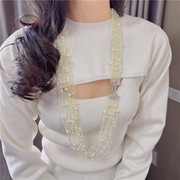 水晶珍珠设计款长款毛衣链多层轻奢时尚气质项链夸张首饰女