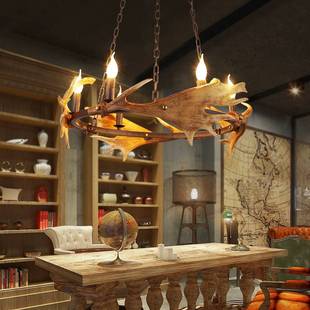 美式复古工业风餐厅客厅咖啡厅灯具酒吧台创意铁艺树脂鹿角吊灯