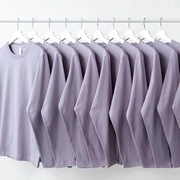 极速秋衣棉质淡紫色200重磅长袖恤女香芋，紫宽松型色上衣甜美圆领e